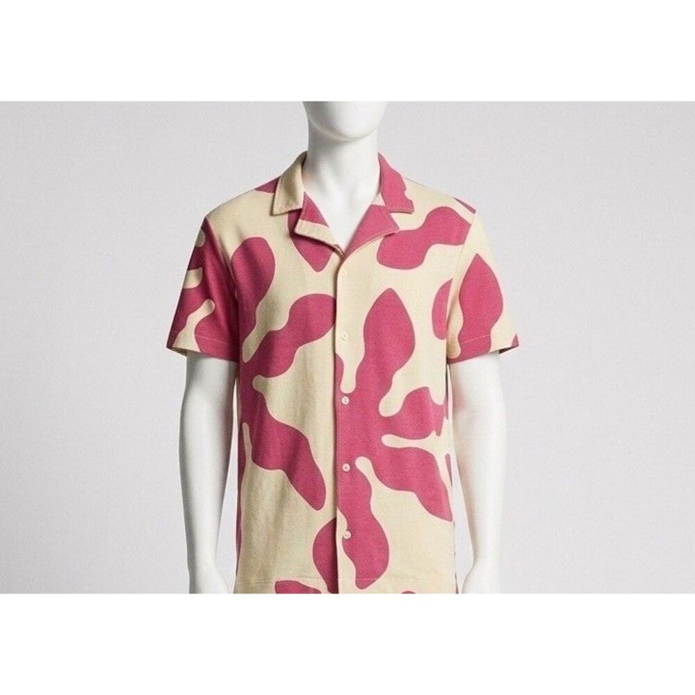 Zara Men’s Abstract Knit Resort Shirt Pink Tan Textured Button Up Size M